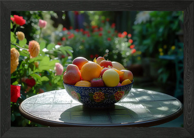 Obstschale im Garten Gerahmtes Wandbild Poster Leinwandbild Bild