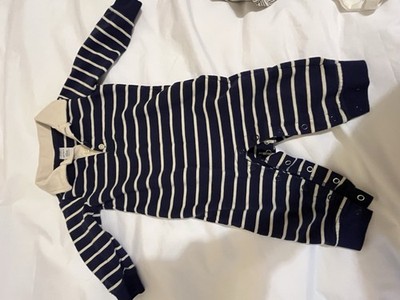 Carter s 12 Month Boys Collared Jumper Pants Blue  Stripe EUC