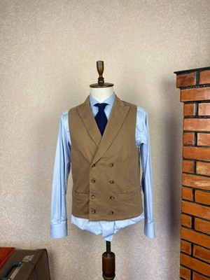 Eleventy Brown Cotton Peak Lapels Double-Breasted Suit Vest Size M