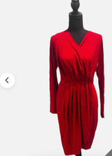 KarKaren Kane Wild Red Wrap Top Pleated Stretch Jersey Dress Sz M, Exc 