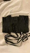 Black Satin Underbust Corset Waist Cincher Boned Lace Up Bustier Goth