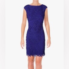 NWT Lauren Ralph Lauren Bateau-Neck Dress Woman's Size 4 Purple Lace Sleeveless