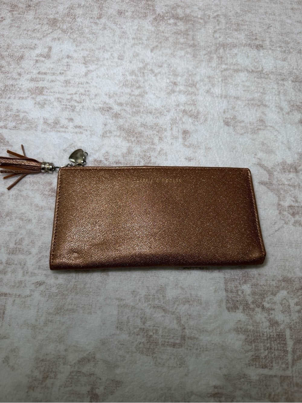 Metallic Bronze Rose Gold Slim Long Wallet Wristlet with Tassel
