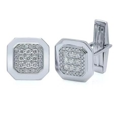 2Ct Round Lab-Created Diamond Men's Cufflink Gift 14K White Gold Plated Silver
