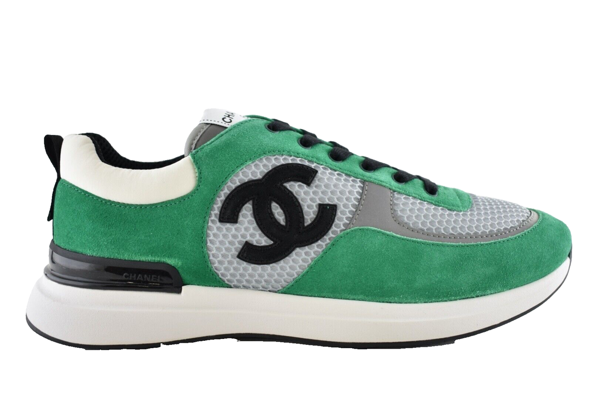 Chanel 22P Mens Green Black Grey CC Logo Low Top Lace Up Trainer