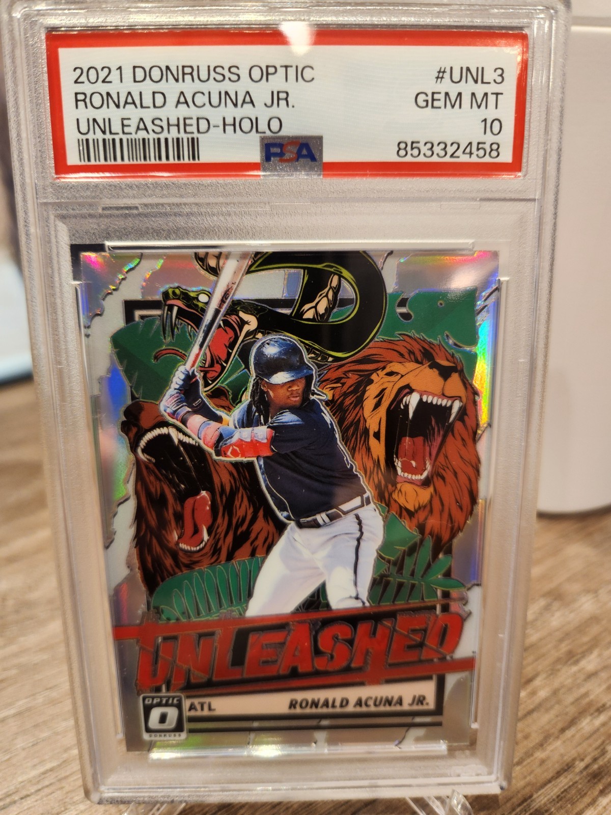 2021 Donruss Optic Ronald Acuna Jr. Braves UNLEASHED HOLO #UNL3 PSA GEM MNT 10 view 1