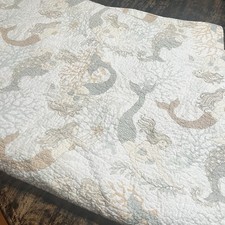 Mermaid Quilted Bed Comforter Twin Size W/ 2 Pillow Shams Beach Seashells