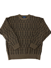 VTG Town Craft Men's Sweater L Brown Textured Knit Grandpa Classic Crew Neck