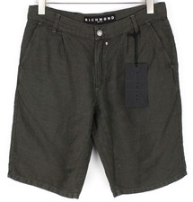 Richmond Men's Shorts 48 Green Cotton Linen Summer Slit Pocket Flat Front