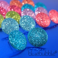 FUNKY LARGE 20mm ROUND GLITTER STUD EARRINGS RETRO KITSCH 70s 80s DISCO SPARKLE