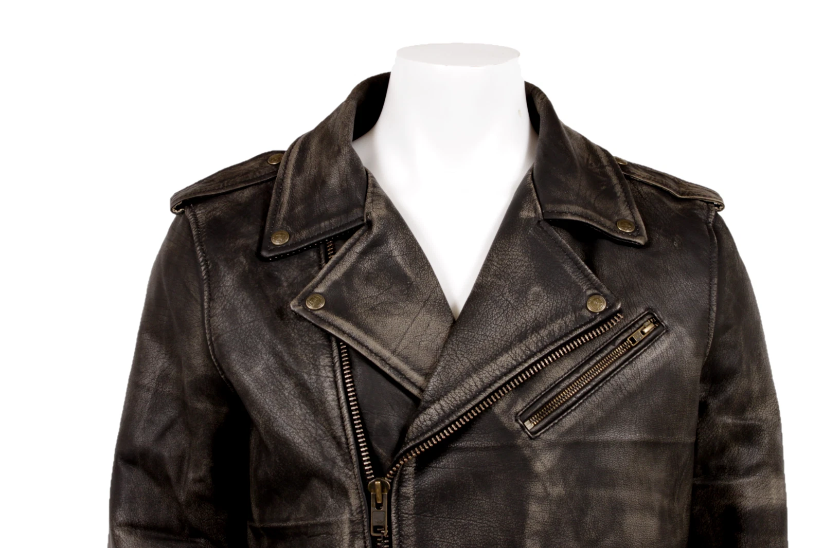 Men's Motorcycle Biker Genuine Buffalo Skin Leather jacket Brando Style Black image 10