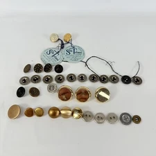 Vintage Button Militaires Equipment Uniform Lot Silver Gold Tone Sewing 34 Pcs