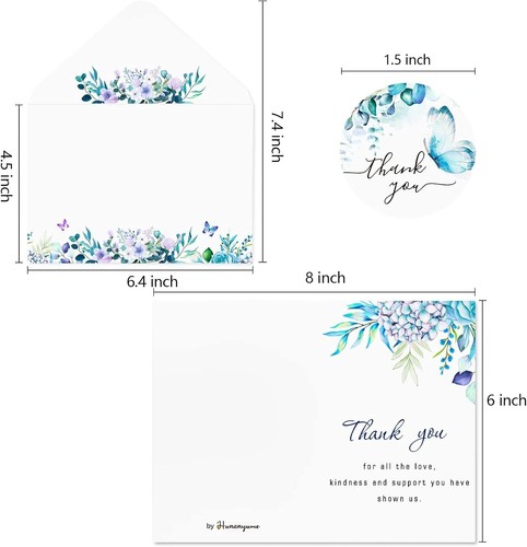 50 Pack Funeral Thank You Cards with Envelopes, Stickers & Message Inside 4×6 in - Picture 4 of 24