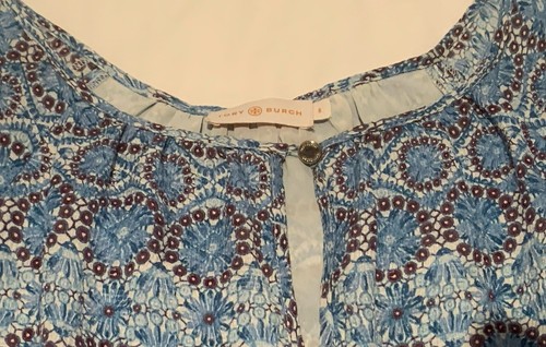 Tory Burch LISA Castillo Bahama Blue Blouse Top Tunic Long Sleeve Size US 8 - Picture 8 of 8