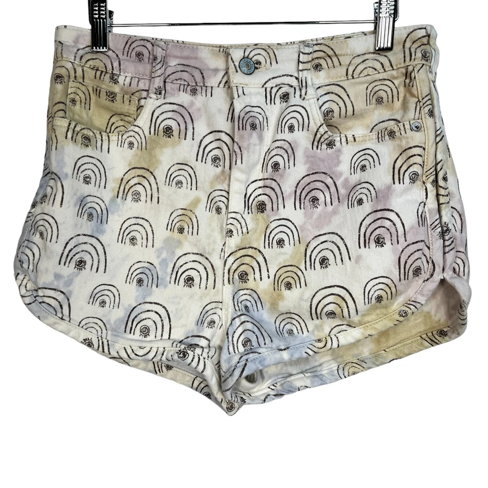 Pantalones Cortos Denim Anthropologie Pilcro Hannah Cuero Arco Iris Tiro Ultra Alto 29 Foto 3 de 4