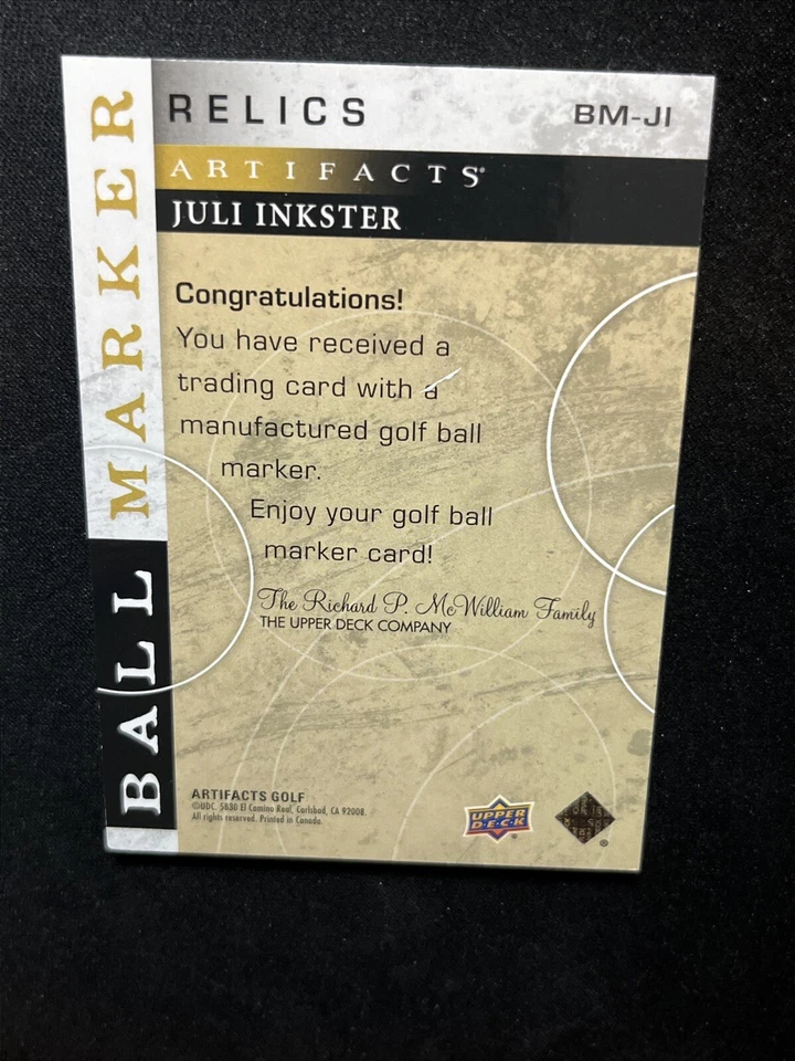 2021 UD Artifacts Golf Ball Marker Relics BM-JI Julie Inkster - Image 2 of 2