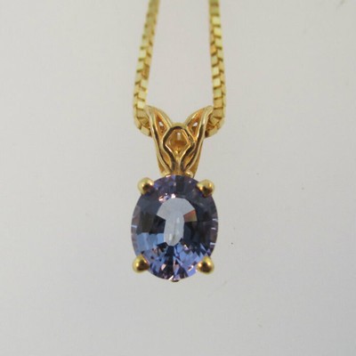 14k Gelbgold 17'' Box Kette mit 14k Gelbgold Ovalschliff Lila Blau Tansanit
