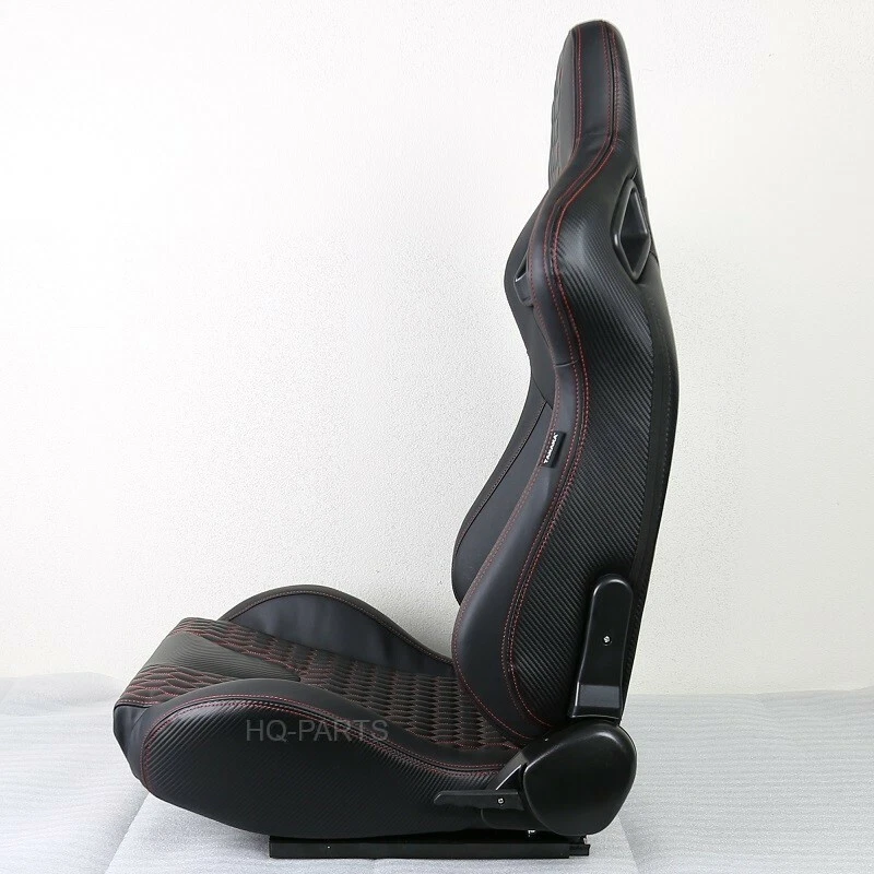 2 ASIENTO DE CARRERAS TANAKA PREMIUM NEGRO CARBONO PVC CUERO PUNTADA ROJA SE ADAPTA A MITSUBISHI Foto 3 de 4