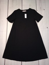 LOFT Black Dress Size XX-Small Tall XXS Swing Dress Short Sleeves Stretch New 