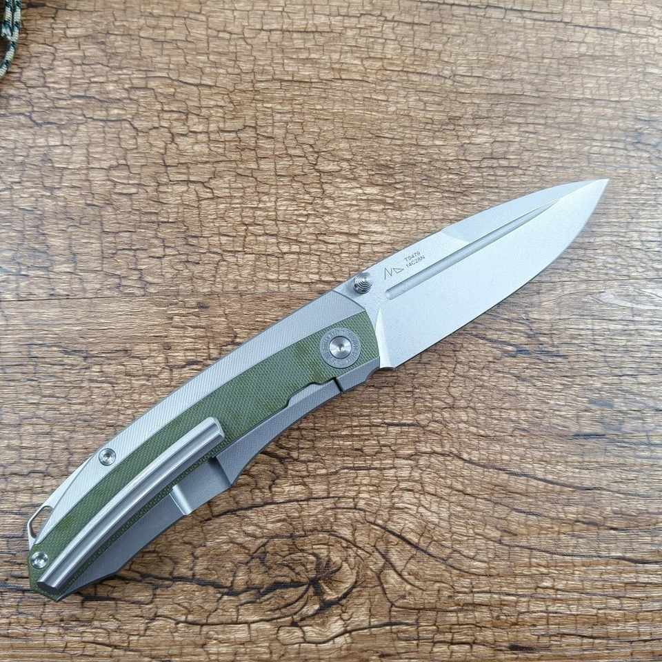 Cuchillo Plegable TWOSUN TS479 14C28N Hoja Cerámica Rodamiento de Bolas Titanio Verde G10 Foto 2 de 4