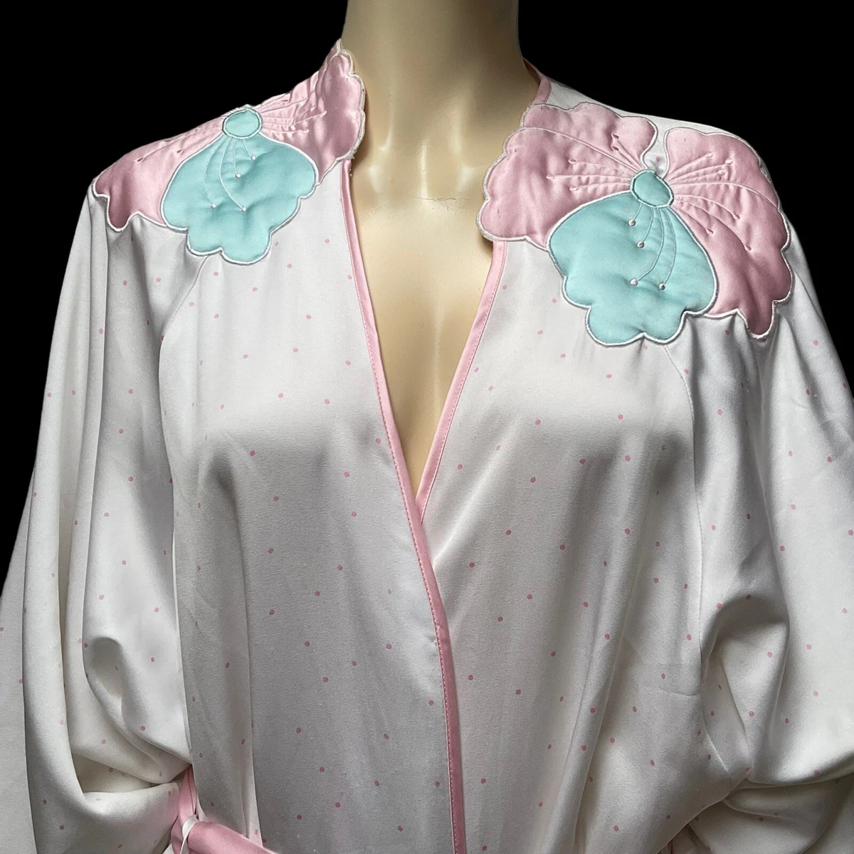 Natori Robe Floral Applique Vintage Sleepwear Loungewear Lingerie Housecoat