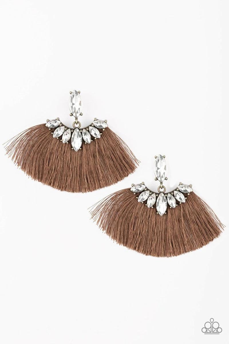 Brown fringe earrings on sale paparazzi