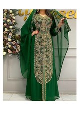SALE!! Green Embroidered Moroccan Kaftan Abaya wedding Dress Fancy Long Gown 452