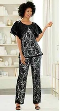 Size L  Ashro Black White Formal Wedding Church Party Rinelle Lace Pant Suit Set