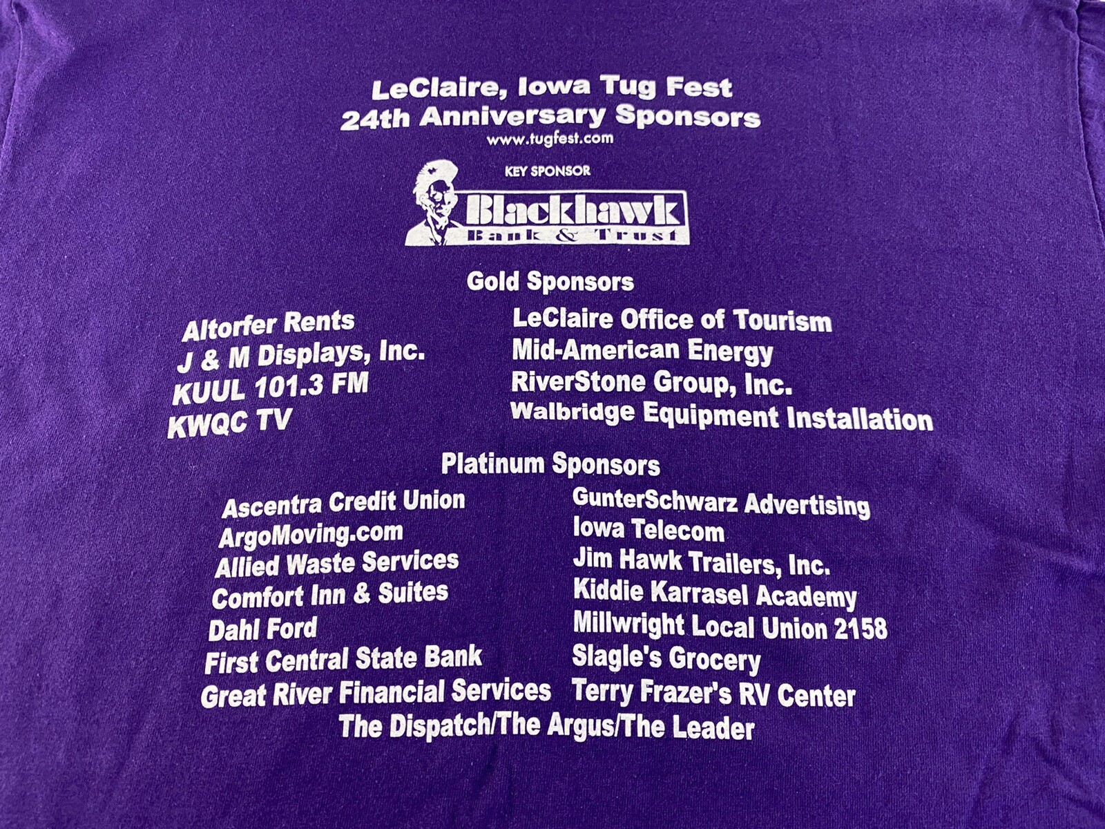 LeClaire Iowa vs Port Byron Illinois 2010 River Tug Fest T-shirt Men Size L  | eBay