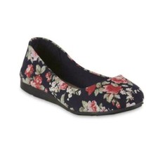 Basic Editions Women's Audrey Black Navy Floral Chambray Tan Ballet Flat Shoes