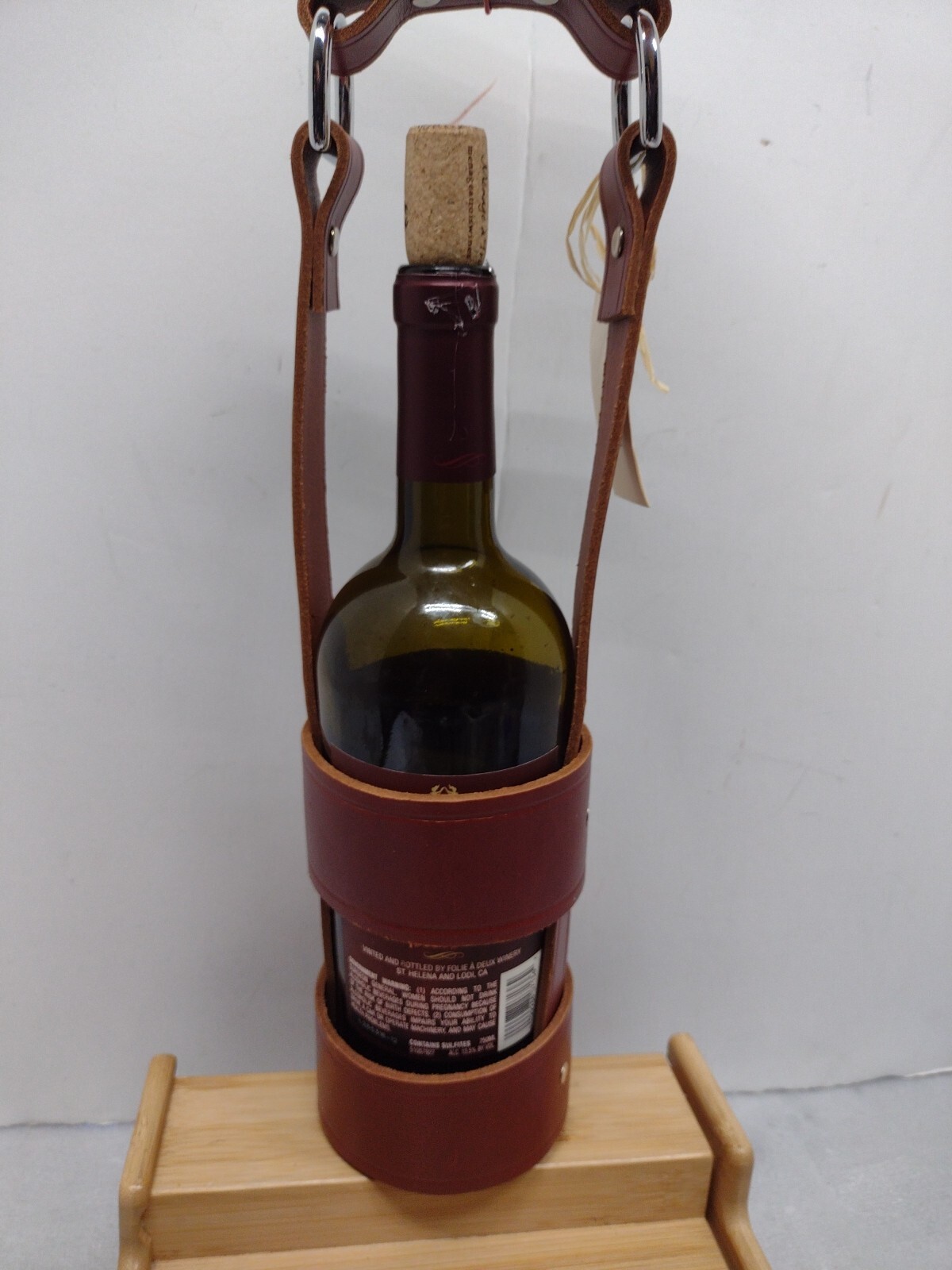 Triple LLL Genuine Brown Leather Wine Single Bottle Caddy O Carrier/Protector