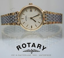ROTARY WATCH Ladies TWO TONE GOLD PLATED SELF ADJUST BRACELET Boxed RRP £189