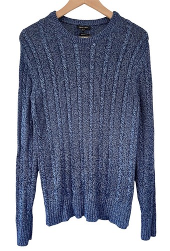 Massimo Dutti Cable Jumper - Taglia Medium UK 12 Blu Maglia Fine Maglione Pescatore