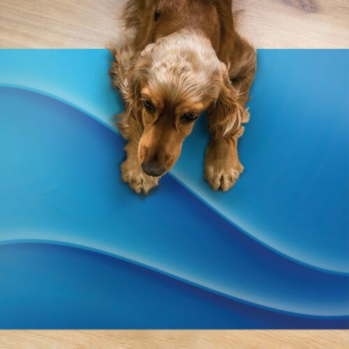 Alfombra de tazón para gato perro mascota alimentación agua plato limpieza manteles abstracto azul - Imagen 1 de 8