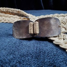 Marjorie Baer Signed Macrame Belt Bead Accent Cream Silver Plate Boho San Fran