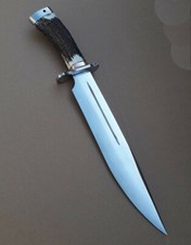 15" CUSTOM HANDMADE STEEL HUNTING BOWIE KNIFE STAG/ANTLER HANDLE SHEATH