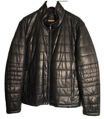 ANDREW MARC Men s black leather jacker size L , new w/out tags