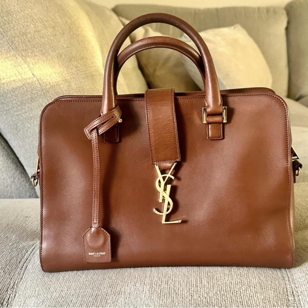 $2.950 YSL SAINT LAURENT CABAS BORSA MONOGRAM BORSA 2 VIE MARRONE COGNAC RARA!