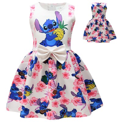 Stitch Lilo Girl Princess Dress Kid Sleeveless A-line One-piece Gown Skirt