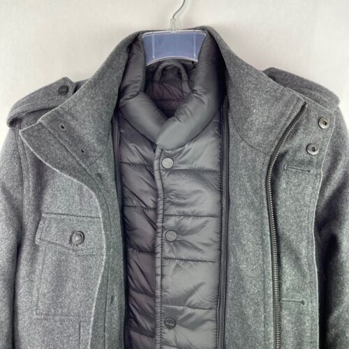 Guess Military Coat Jacket Grey Wool Blend Insulated Men's Sz S $295 - Picture 3 of 9