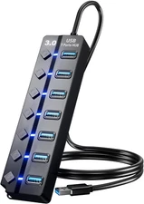 USB 3.0 Hub,  7-Port USB Data Hub Splitter with 3Ft Long Cable USB Extension for