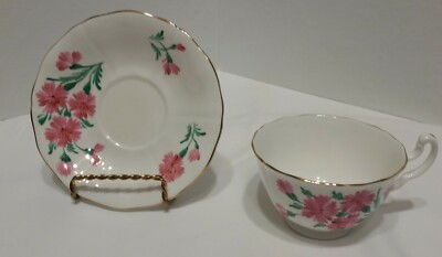 Adderley Lawley Bone China Hand Painted Cup & Saucer England Pink Daisies