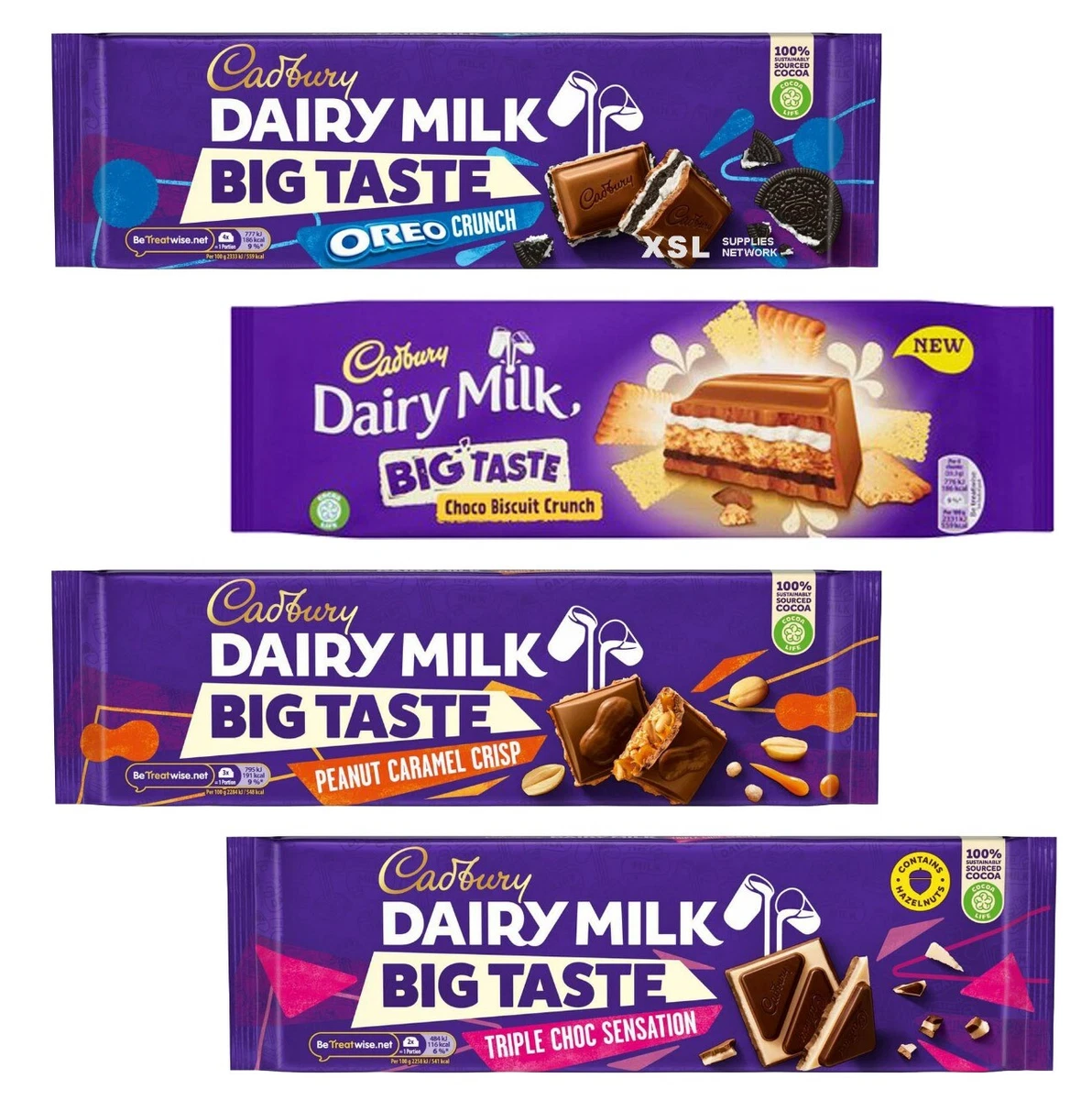 Cadbury Dairy Milk Big Taste Triple Choc Peanut Caramel Oreo Choco Biscuit  300g