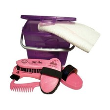 CHILDRENS GROOMING KIT PONY BRUSHES/HOOF-PICK/COMB WITH BOX  BY HAAS *FREE POST*
