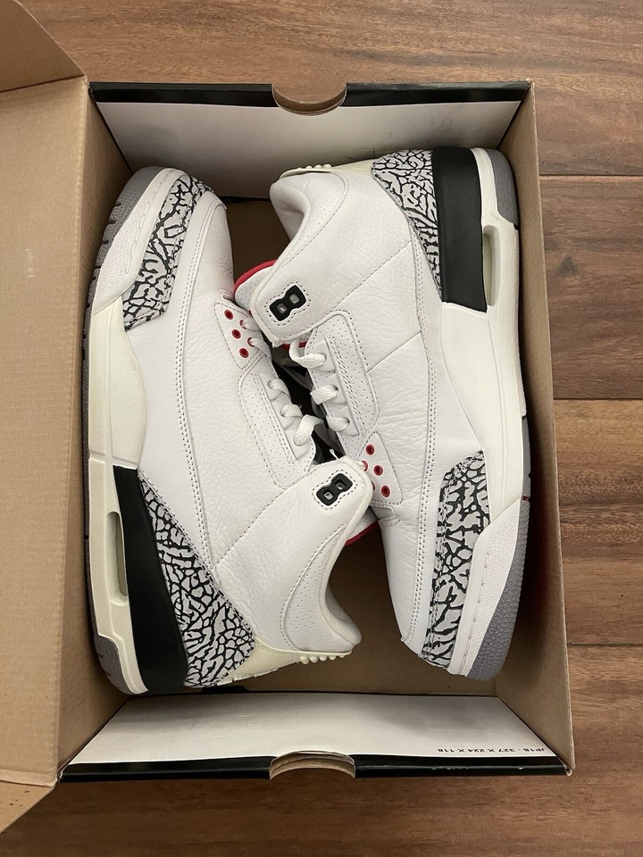 Size 10.5 Air Jordan 3 Retro 2003 White Cement OG (136064102) Mens