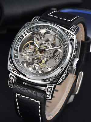 Automatic Mechanical Watch, Retro Skeleton Design, Waterproof Leather