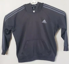 Adidas Men's XL Pullover Fleece Lined Essential Three Stripe Hoodie Black Gray 
