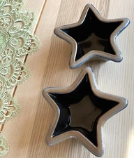 Vtg 90s Rowe Pottery Works Salt Glaze Bowl Star Shaped Dish Baker Mold Set of 2