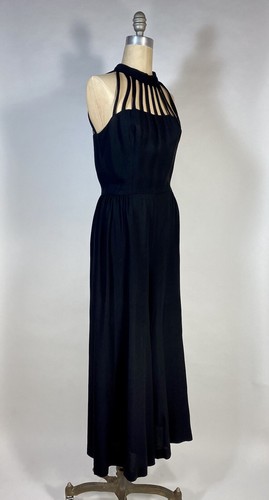 Vintage 1990's sexy black jumpsuit with cage style halter neck & back size Small - Picture 8 of 11