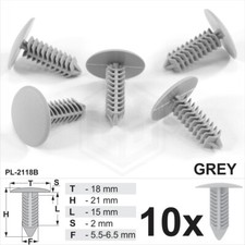 10 x Grey Plastic Fir Tree Trim Clips 6mm Hole 18mm Head Car Van Push In Button